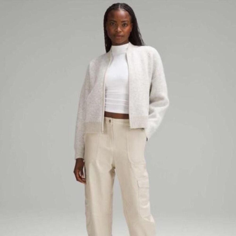 Lululemon Alpaca Wool-Blend Knit Bomber Jacket | Light Heathered Grey | XS